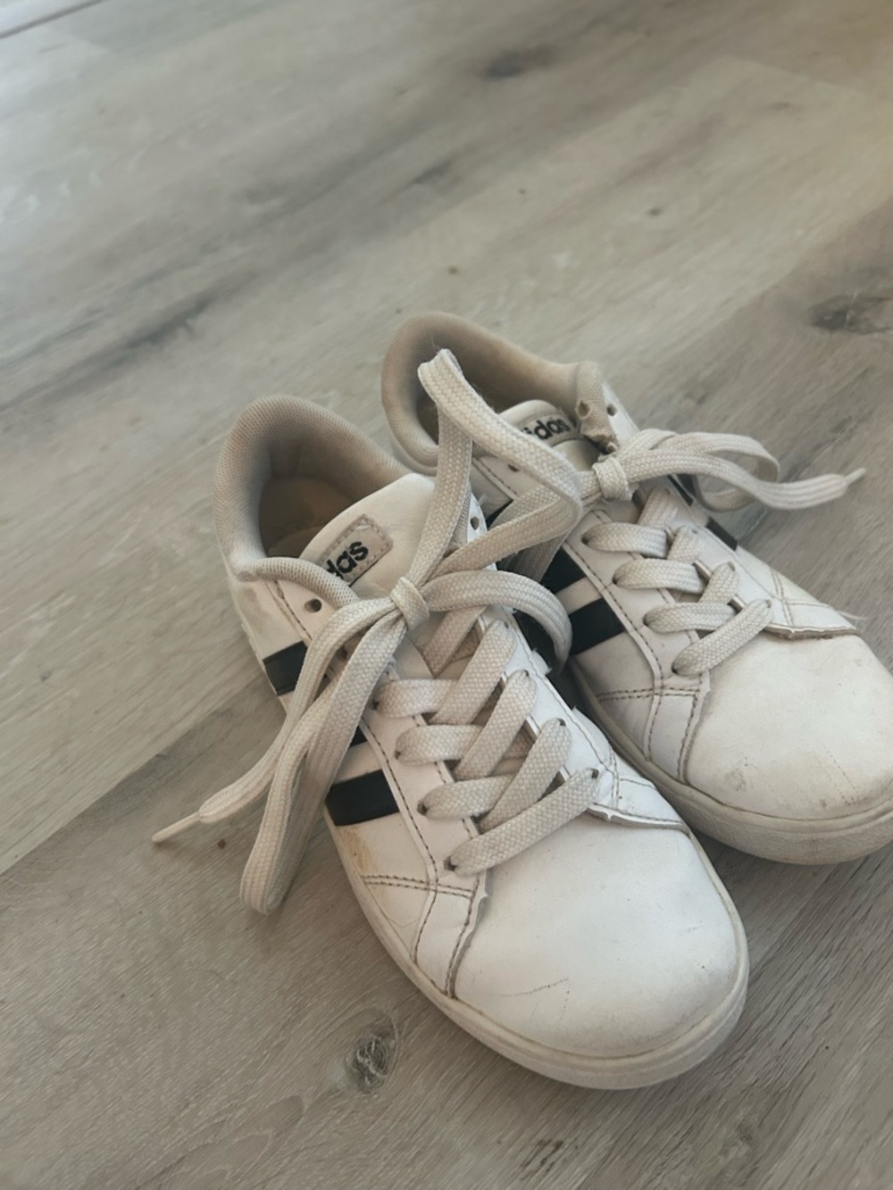 adidas Kids White Sneakers with Black Stripes